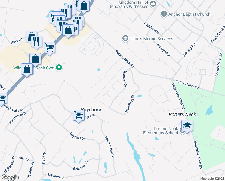 map of restaurants, bars, coffee shops, grocery stores, and more near 608 Salo Street in Wilmington