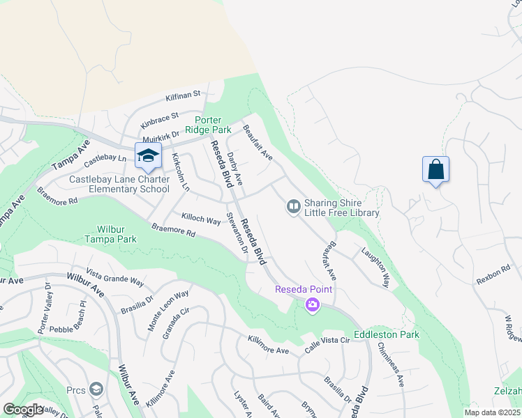 map of restaurants, bars, coffee shops, grocery stores, and more near 12036 Darby Avenue in Los Angeles