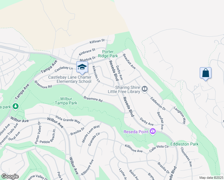 map of restaurants, bars, coffee shops, grocery stores, and more near 18810 Kirkcolm Lane in Los Angeles