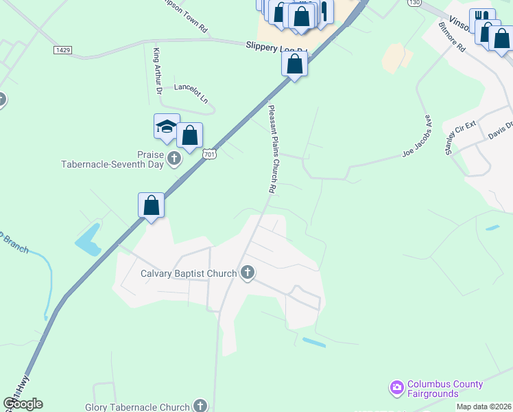 map of restaurants, bars, coffee shops, grocery stores, and more near 5275 Pleasant Plains Church Road in Whiteville