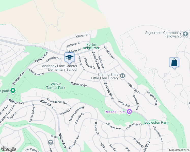 map of restaurants, bars, coffee shops, grocery stores, and more near 18810 Kirkcolm Lane in Los Angeles