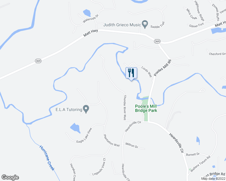 map of restaurants, bars, coffee shops, grocery stores, and more near 7985 Thunder River Way in Cumming
