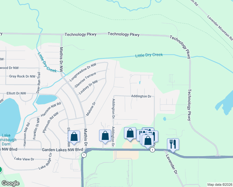 map of restaurants, bars, coffee shops, grocery stores, and more near 242 Addington Drive in Rome