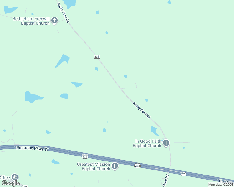 map of restaurants, bars, coffee shops, grocery stores, and more near 1245 Rocky Ford Road in Pontotoc