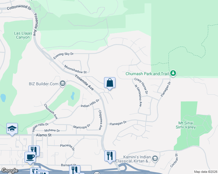 map of restaurants, bars, coffee shops, grocery stores, and more near 5702 Tonopah Court in Simi Valley