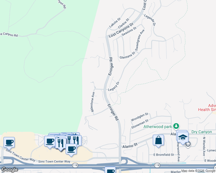 map of restaurants, bars, coffee shops, grocery stores, and more near 1847 Swan Falls Street in Simi Valley