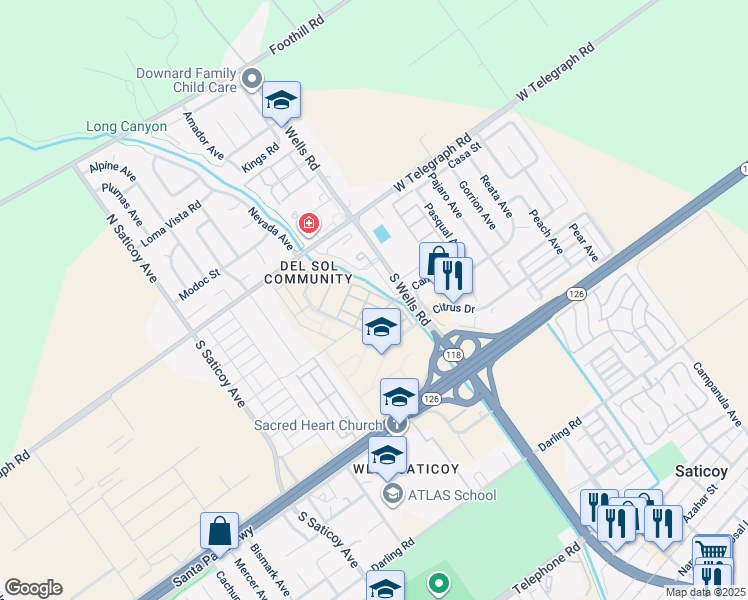 map of restaurants, bars, coffee shops, grocery stores, and more near 235 Capistrano Drive in Ventura