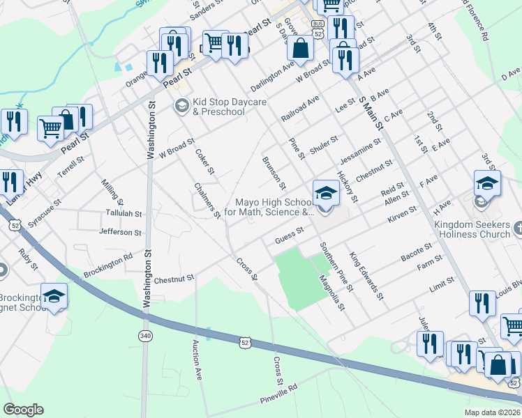 map of restaurants, bars, coffee shops, grocery stores, and more near 531 Jessamine Street in Darlington
