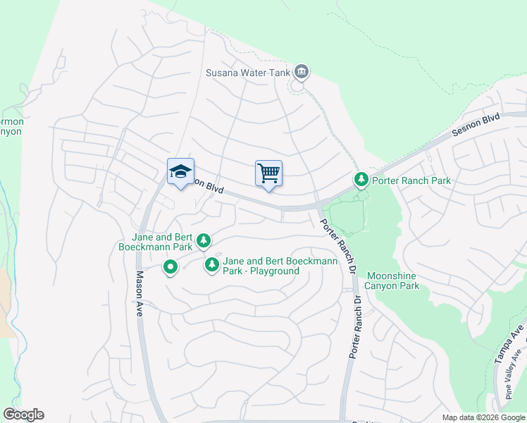 map of restaurants, bars, coffee shops, grocery stores, and more near 20342 Androwe Lane in Los Angeles