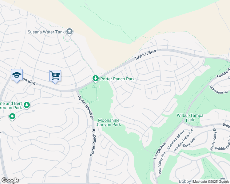 map of restaurants, bars, coffee shops, grocery stores, and more near 12051 Falcon Crest Way in Los Angeles