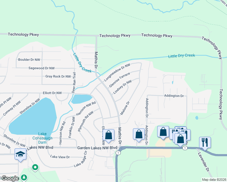 map of restaurants, bars, coffee shops, grocery stores, and more near 3 Glenrise Terrace Northwest in Rome