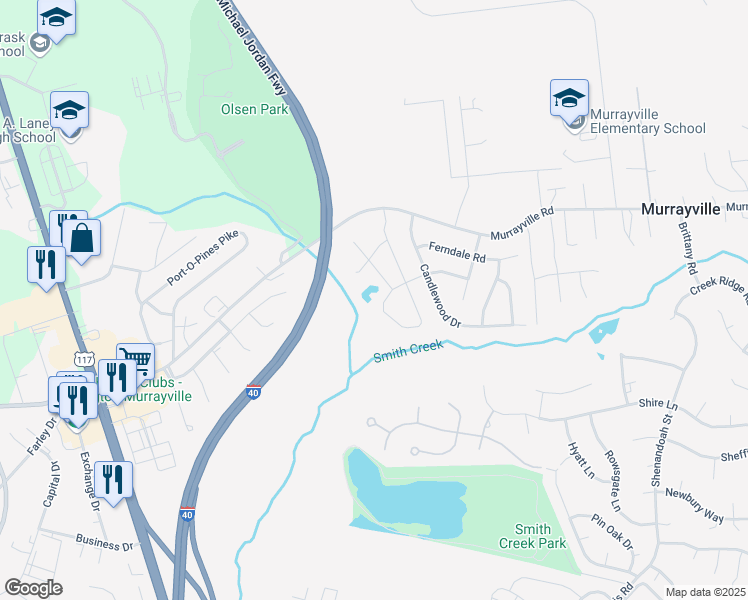 map of restaurants, bars, coffee shops, grocery stores, and more near 6108 Murrayville Road in Wilmington