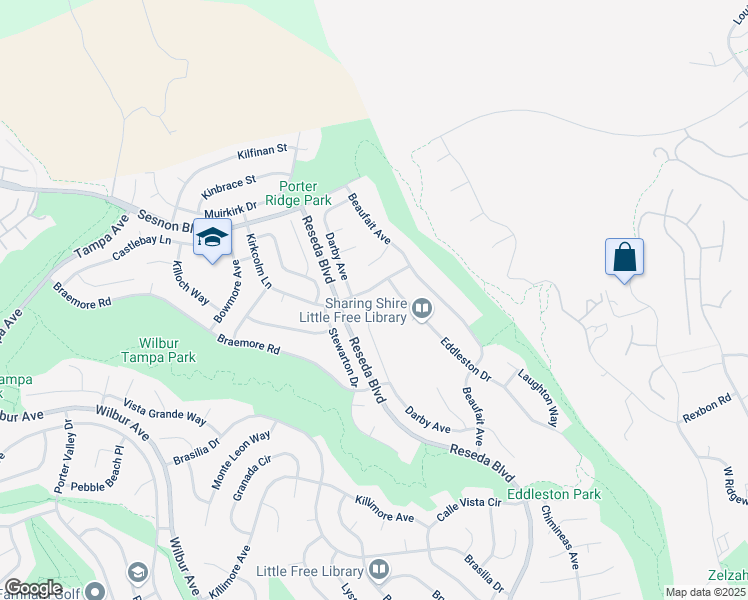 map of restaurants, bars, coffee shops, grocery stores, and more near 18675 Kirkcolm Lane in Los Angeles