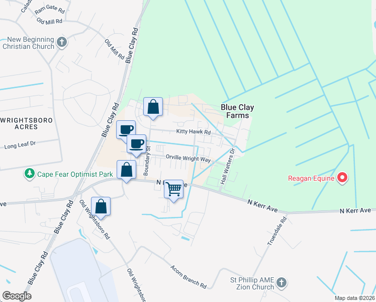 map of restaurants, bars, coffee shops, grocery stores, and more near 2936 Orville Wright Way in Wilmington