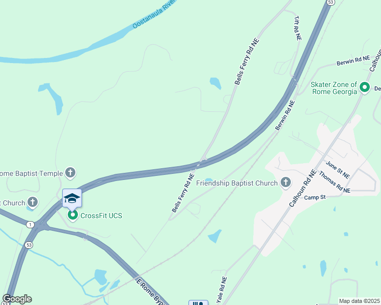 map of restaurants, bars, coffee shops, grocery stores, and more near 2875 New Calhoun Highway Northeast in Rome