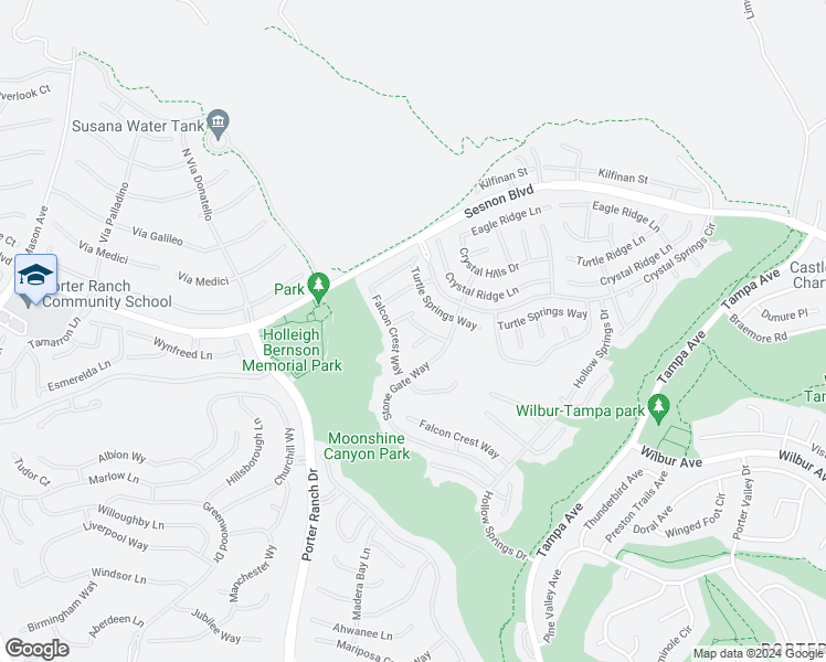 map of restaurants, bars, coffee shops, grocery stores, and more near 12035 Falcon Ridge Way in Los Angeles