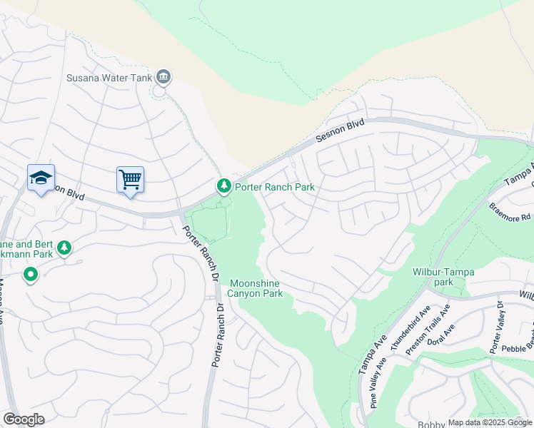 map of restaurants, bars, coffee shops, grocery stores, and more near 12057 Falcon Crest Way in Los Angeles