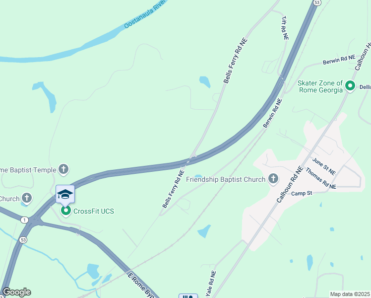 map of restaurants, bars, coffee shops, grocery stores, and more near 217 Bells Ferry Road Northeast in Rome