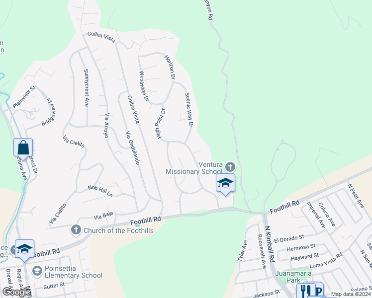 map of restaurants, bars, coffee shops, grocery stores, and more near 831 High Point Drive in Ventura