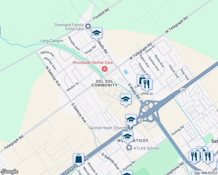 map of restaurants, bars, coffee shops, grocery stores, and more near 10835 Red Bluff Road in Ventura