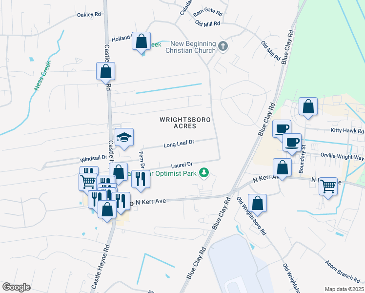 map of restaurants, bars, coffee shops, grocery stores, and more near 130 Long Leaf Drive in Wilmington