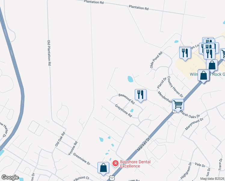 map of restaurants, bars, coffee shops, grocery stores, and more near 299 Elmhurst Road in Wilmington