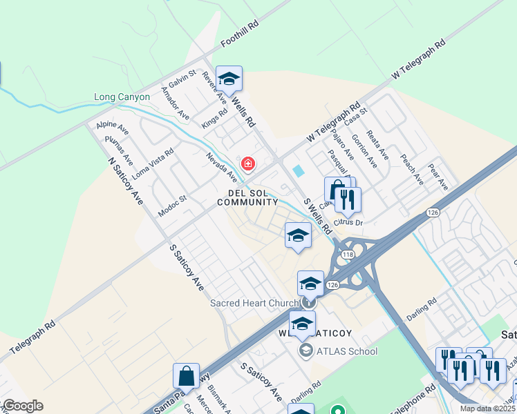 map of restaurants, bars, coffee shops, grocery stores, and more near 10835 Red Bluff Road in Ventura