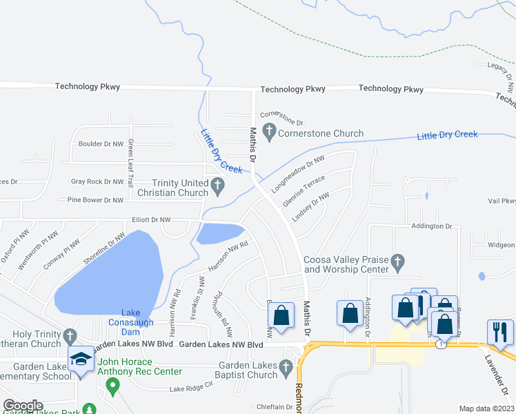 map of restaurants, bars, coffee shops, grocery stores, and more near 102 Longmeadow Drive Northwest in Rome