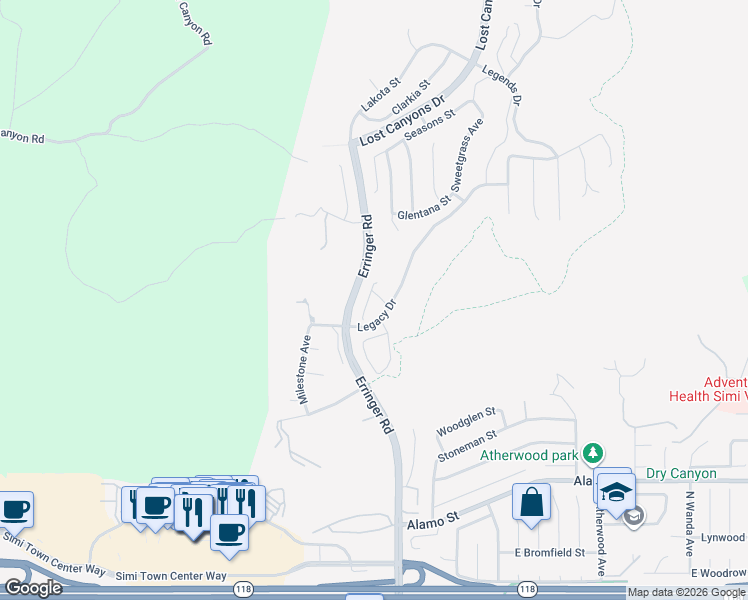 map of restaurants, bars, coffee shops, grocery stores, and more near 3156 Griffon Court in Simi Valley
