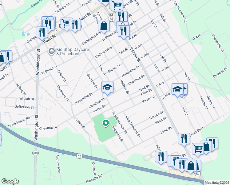 map of restaurants, bars, coffee shops, grocery stores, and more near 405 Chestnut Street in Darlington