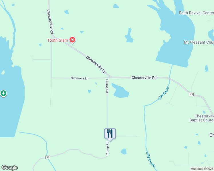 map of restaurants, bars, coffee shops, grocery stores, and more near 3162 Crump Road in Tupelo