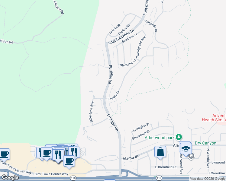 map of restaurants, bars, coffee shops, grocery stores, and more near 3156 Griffon Court in Simi Valley