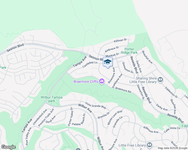 map of restaurants, bars, coffee shops, grocery stores, and more near 12110 Braemore Place in Los Angeles