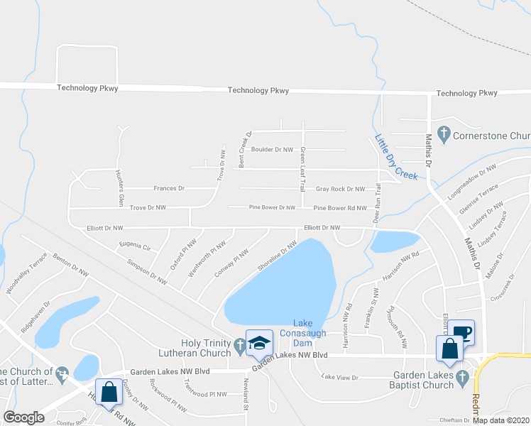 map of restaurants, bars, coffee shops, grocery stores, and more near 111 Pine Bower Drive Northwest in Rome