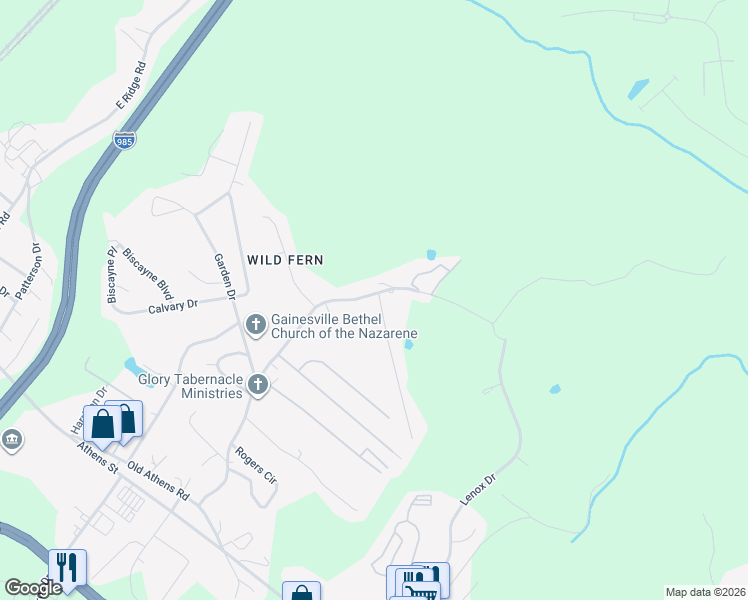 map of restaurants, bars, coffee shops, grocery stores, and more near 2270 Floyd Road in Gainesville