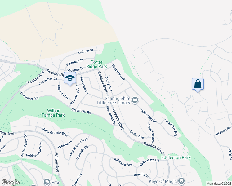map of restaurants, bars, coffee shops, grocery stores, and more near 18707 Kirkcolm Lane in Los Angeles