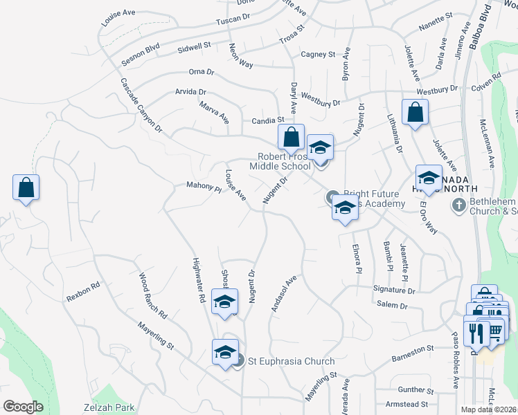 map of restaurants, bars, coffee shops, grocery stores, and more near 12200 Louise Avenue in Los Angeles