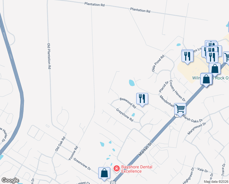 map of restaurants, bars, coffee shops, grocery stores, and more near 299 Elmhurst Road in Wilmington
