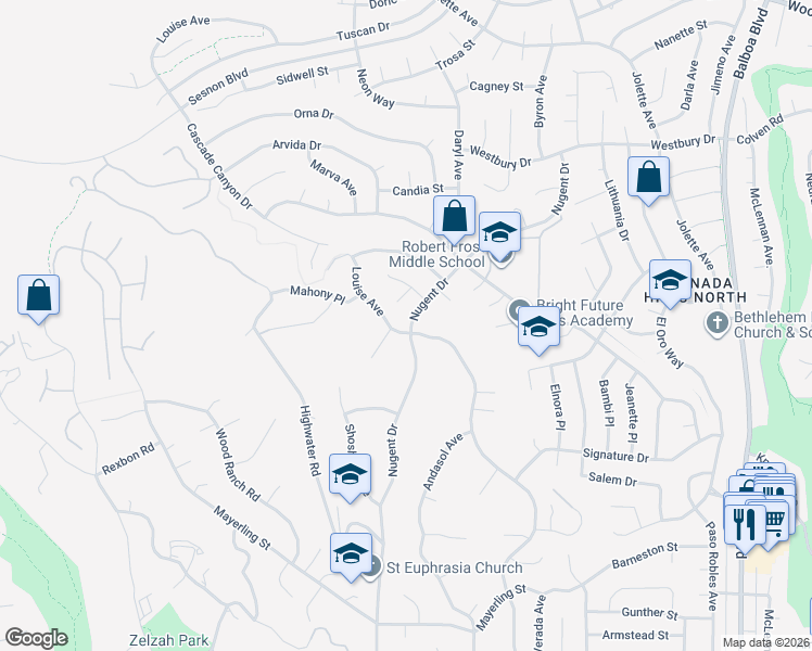map of restaurants, bars, coffee shops, grocery stores, and more near 12200 Louise Avenue in Los Angeles