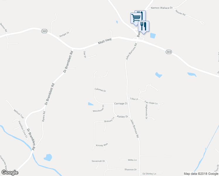 map of restaurants, bars, coffee shops, grocery stores, and more near 6455 Calumet Drive in Cumming