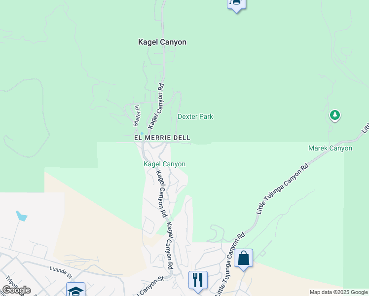 map of restaurants, bars, coffee shops, grocery stores, and more near North Trail in Los Angeles County