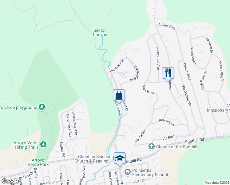 map of restaurants, bars, coffee shops, grocery stores, and more near 800 North Victoria Avenue in Ventura