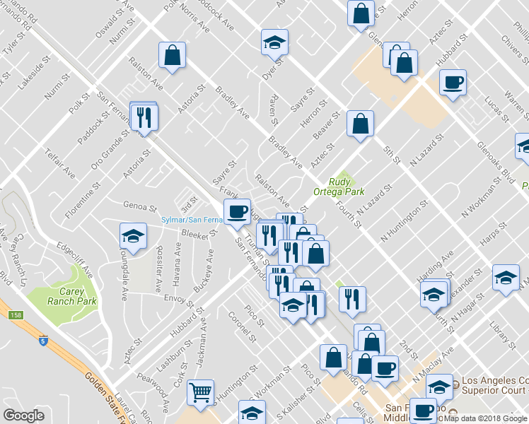 map of restaurants, bars, coffee shops, grocery stores, and more near 12249 Hillsdale Avenue in Los Angeles