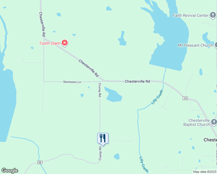 map of restaurants, bars, coffee shops, grocery stores, and more near 3162 Crump Road in Tupelo