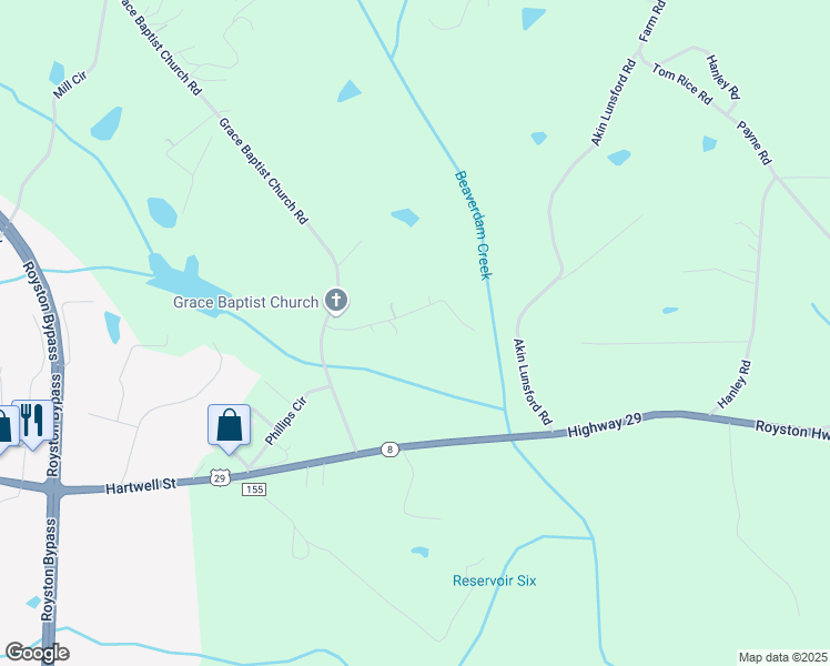 map of restaurants, bars, coffee shops, grocery stores, and more near 170 Detter Road in Canon