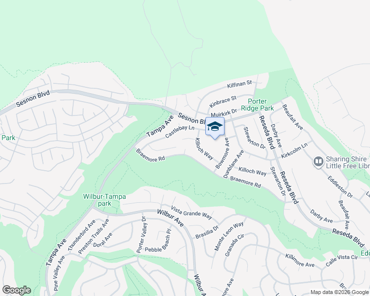 map of restaurants, bars, coffee shops, grocery stores, and more near 12115 Braemore Place in Los Angeles