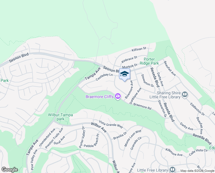 map of restaurants, bars, coffee shops, grocery stores, and more near 12110 Braemore Place in Los Angeles