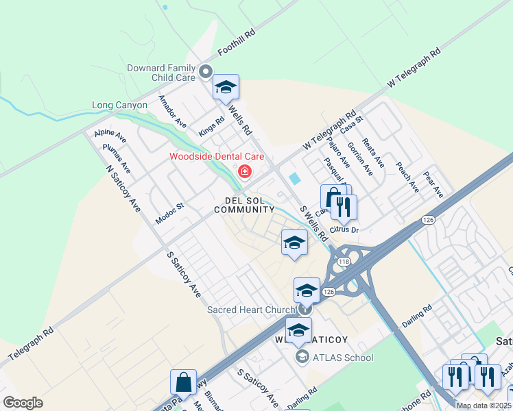 map of restaurants, bars, coffee shops, grocery stores, and more near 235 Capistrano Drive in Ventura