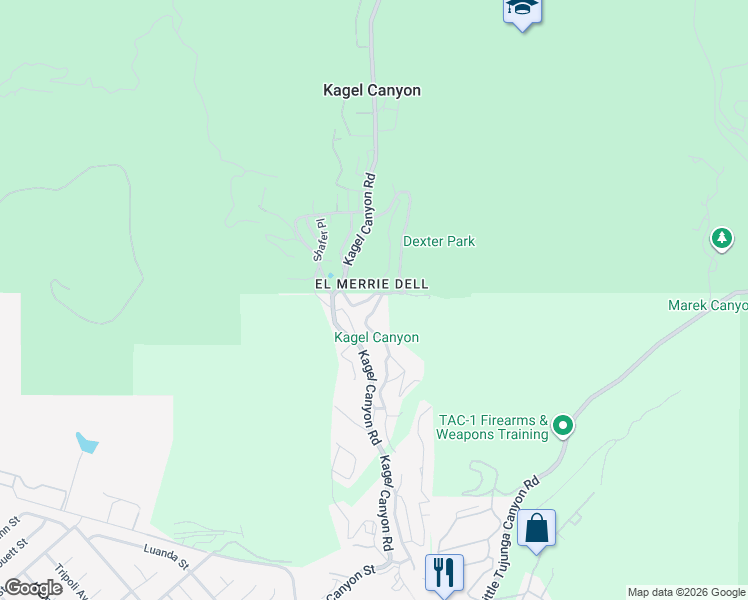 map of restaurants, bars, coffee shops, grocery stores, and more near 11060 North Trail in Los Angeles County