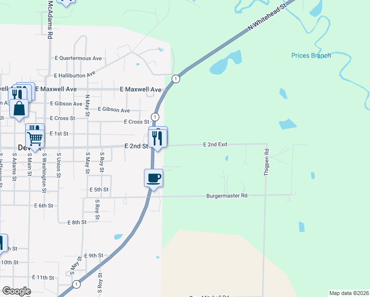 map of restaurants, bars, coffee shops, grocery stores, and more near 1029 East 2nd in DeWitt